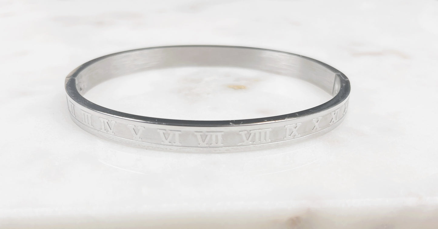 Roman Numeral Bangle Bracelet – Stainless Steel