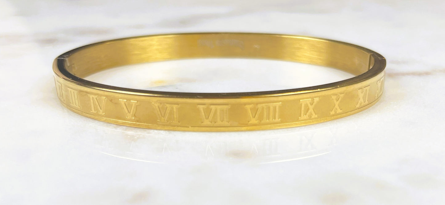 Roman Numeral Bangle Bracelet – Stainless Steel
