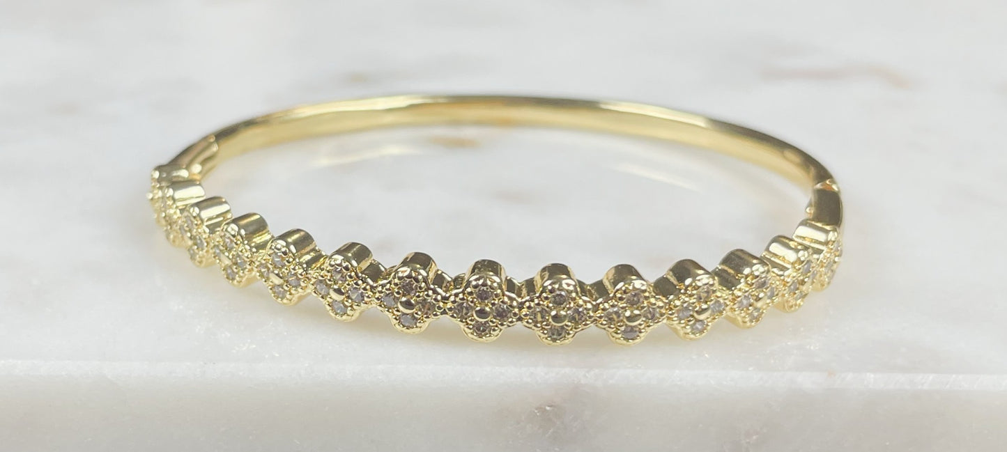 Gold Plated Floral Rhinestone Bracelet