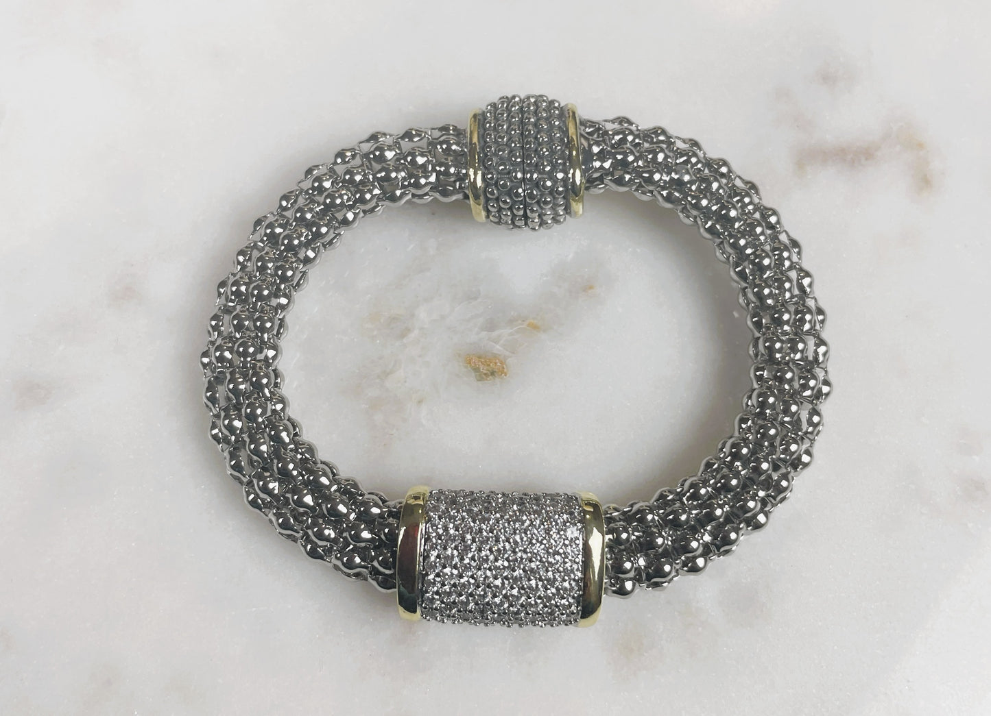 Sparkling Pave & Silver-Tone Mesh Bracelet