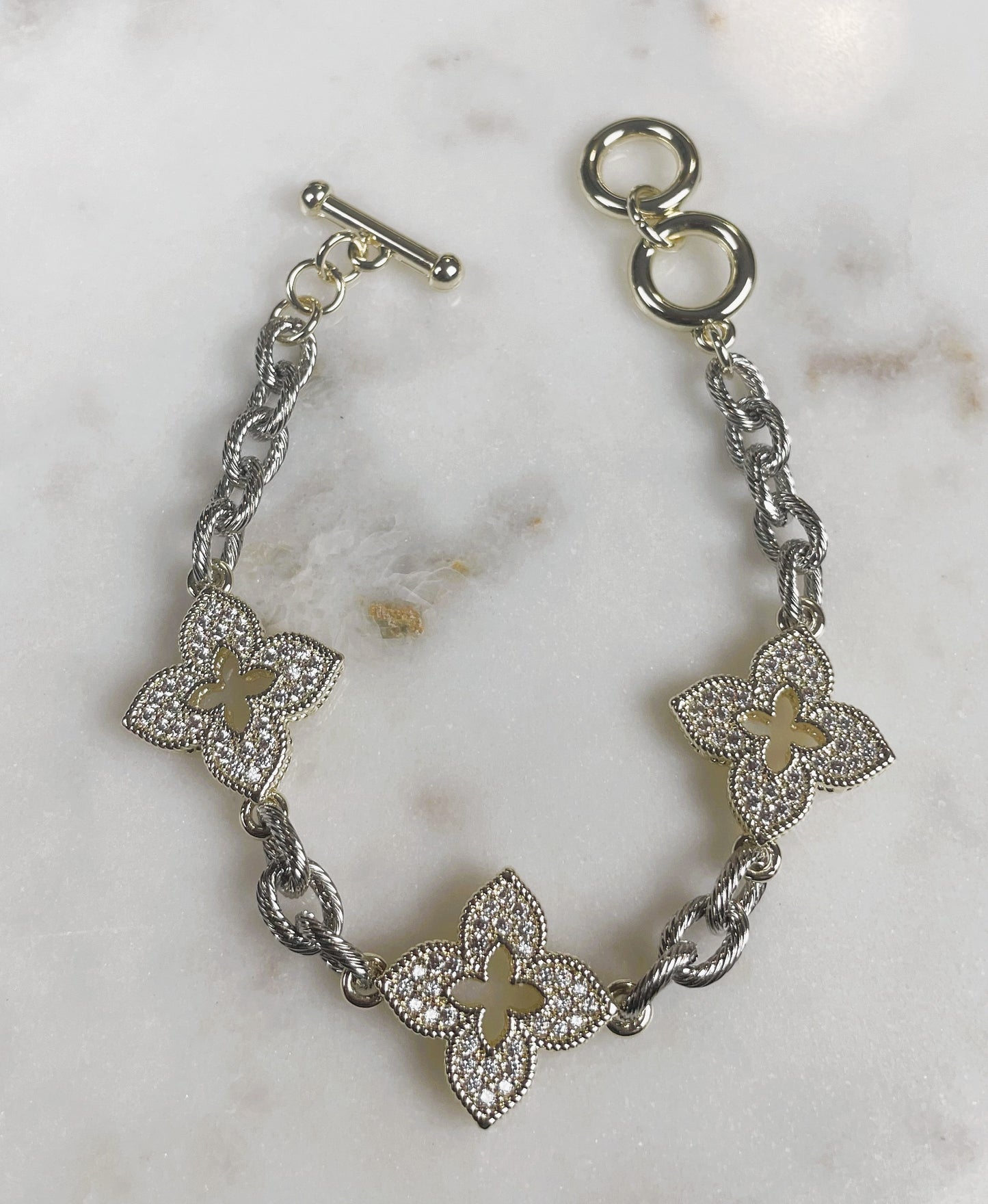Two-Tone Clover Charm Bracelet