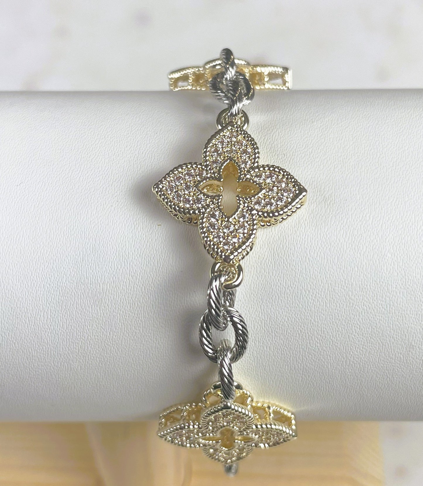Two-Tone Clover Charm Bracelet