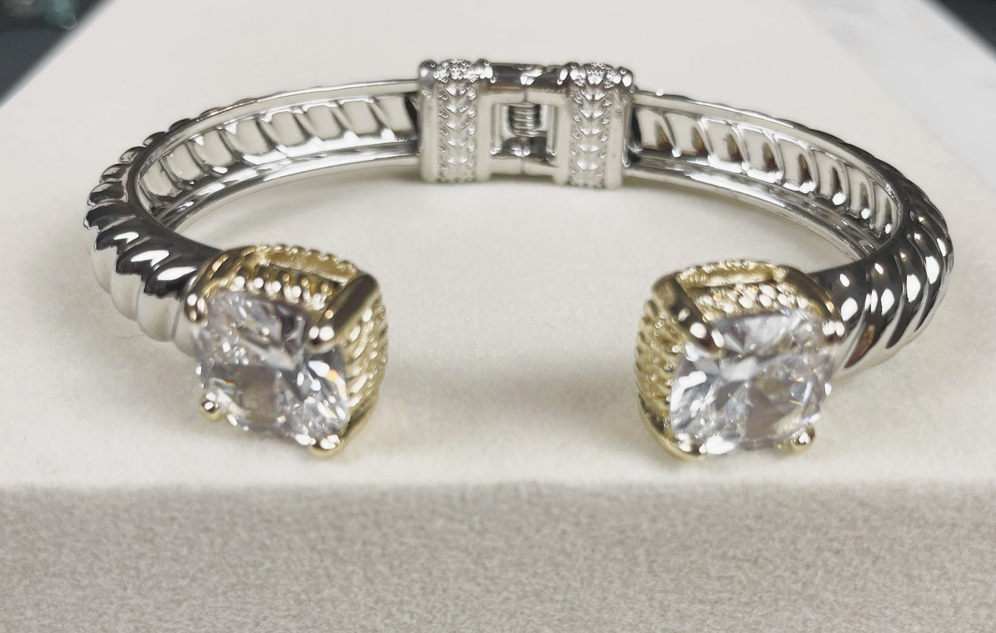 Stunning Two-Tone Cubic Zirconia Cuff Bracelet