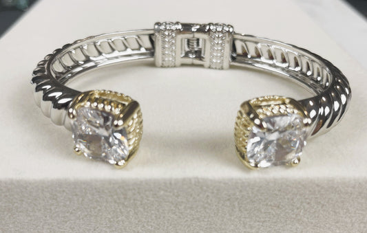 Stunning Two-Tone Cubic Zirconia Cuff Bracelet
