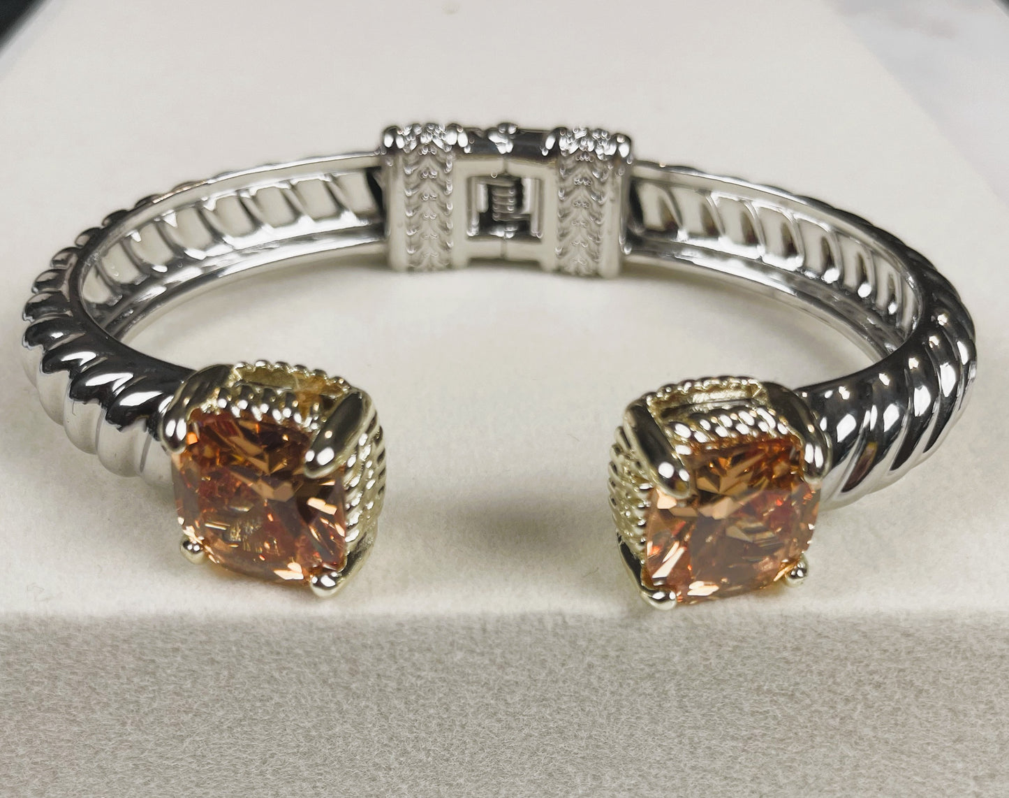 Stunning Two-Tone Cubic Zirconia Cuff Bracelet