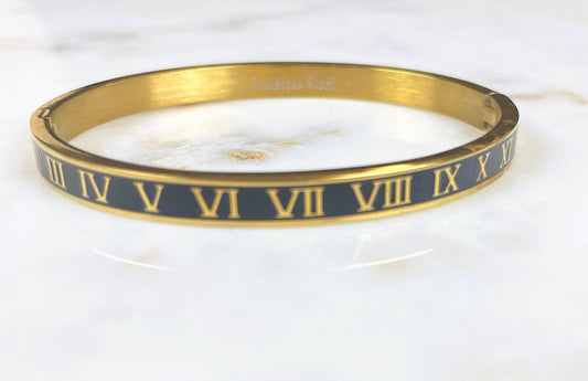 Roman Numeral Bangle Bracelet – Stainless Steel