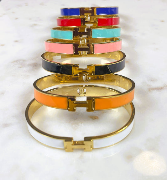 H-Link Enamel Bangle – Navy & Gold