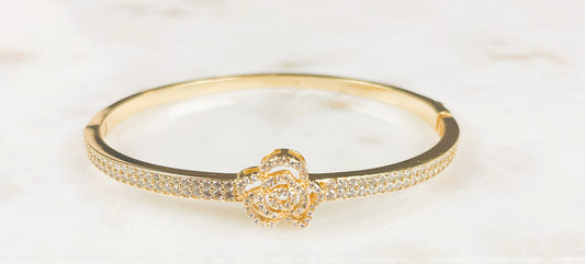 Rose Blossom Pavé Bangle Bracelet – Gold & Silver Tones